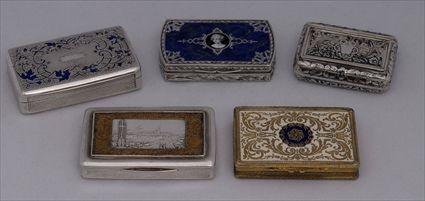 Appraisal: FIVE CONTINENTAL SILVER SNUFF BOXES Including Austrian one dated with