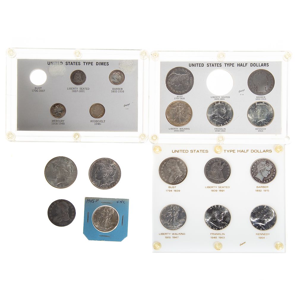 Appraisal: US Half Dollar and Dime Type sets and extras Old