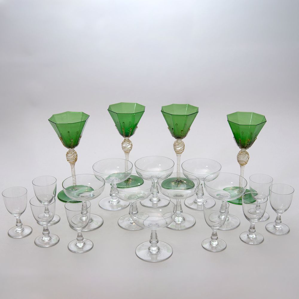 Appraisal: Set of Four Green Venetian Wine Glasses and Baccarat Stemware