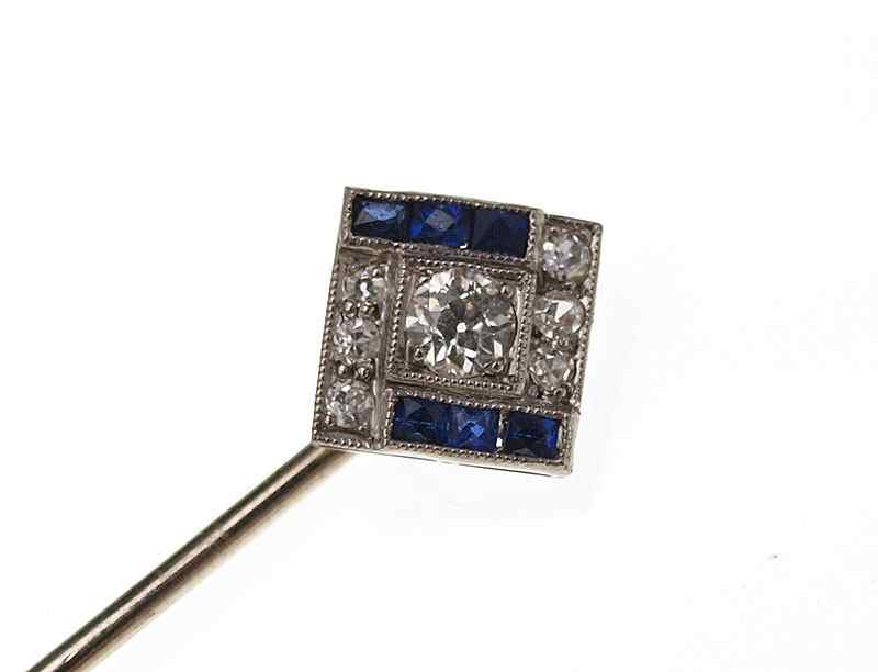 Appraisal: PLATINUM DIAMOND SAPPHIRE STICK PIN Platinum pin contains one old