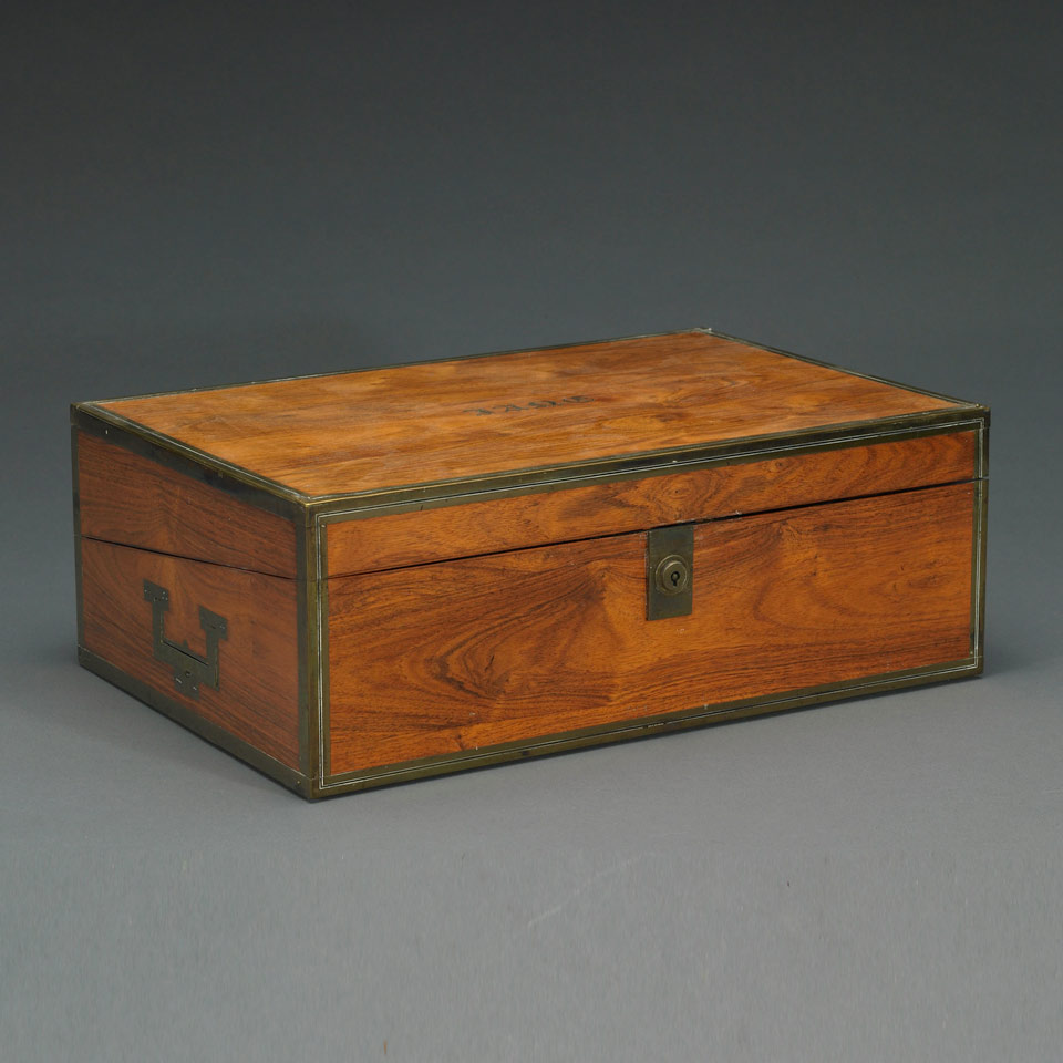 Appraisal: English Brass Bound Mahogany Lap Desk th century with silver