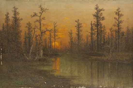 Appraisal: John Olson Hammerstad American - Lakeside Sunset oil on canvas