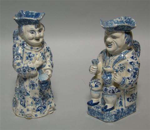 Appraisal: TWO DUTCH DELFT BLUE AND WHITE FIGURAL JUGS Blue marks