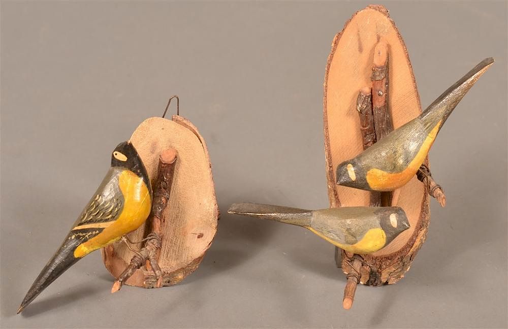 Appraisal: Two Folk Art Song Bird on Branch Wall Hangings Two