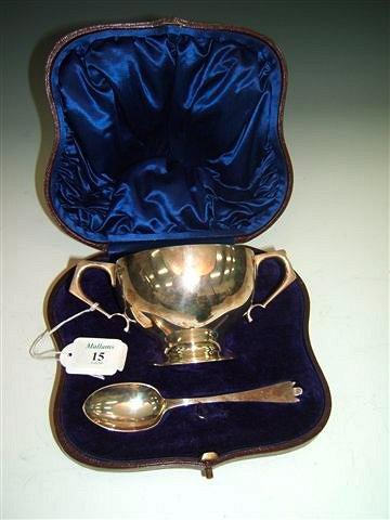 Appraisal: A George V silver two handled cup and spoon marks