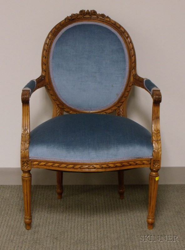 Appraisal: Louis XVI Style Upholstered Carved Walnut Fauteuil