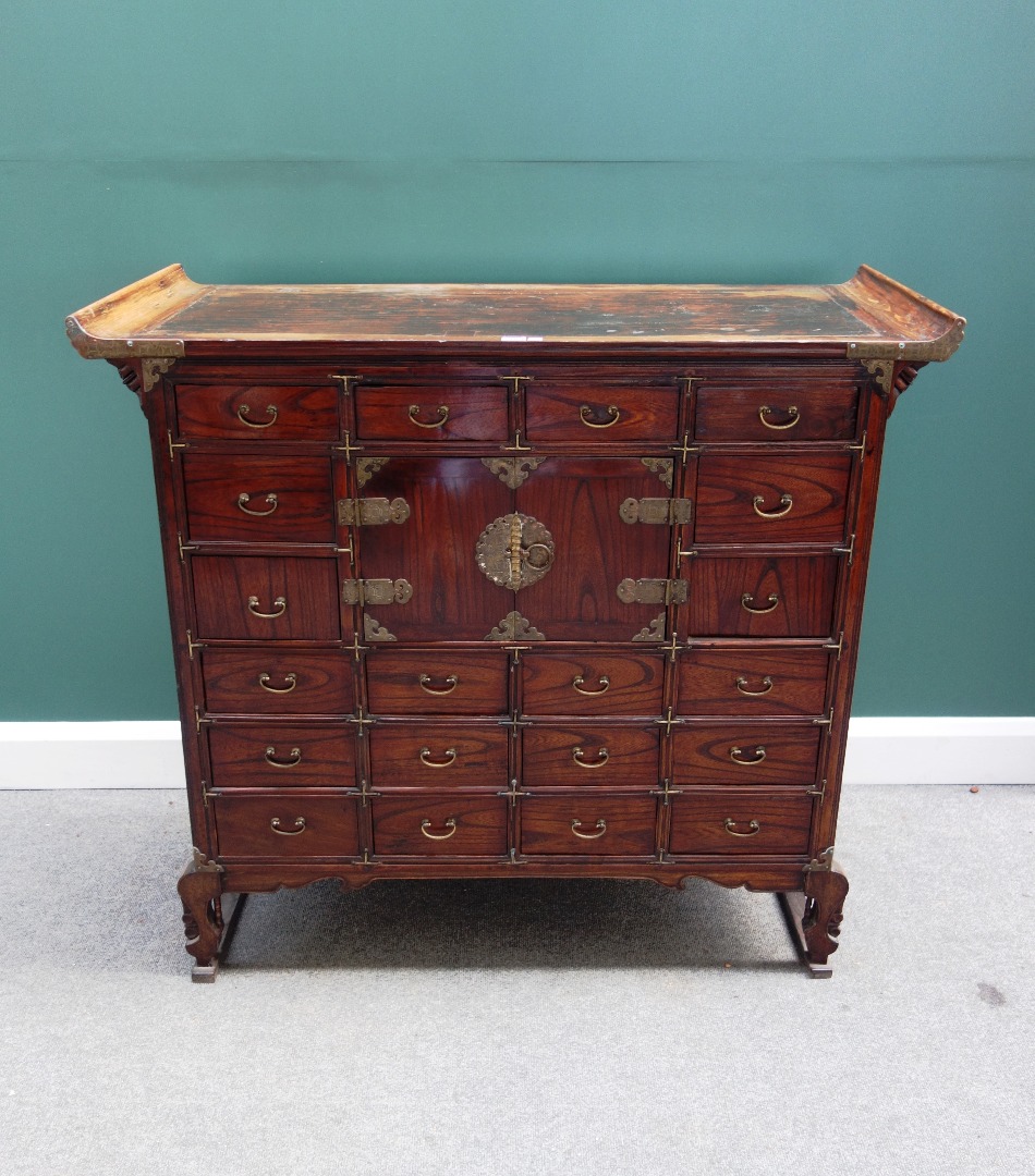 Appraisal: A late th century Korean elm and pine brass mounted