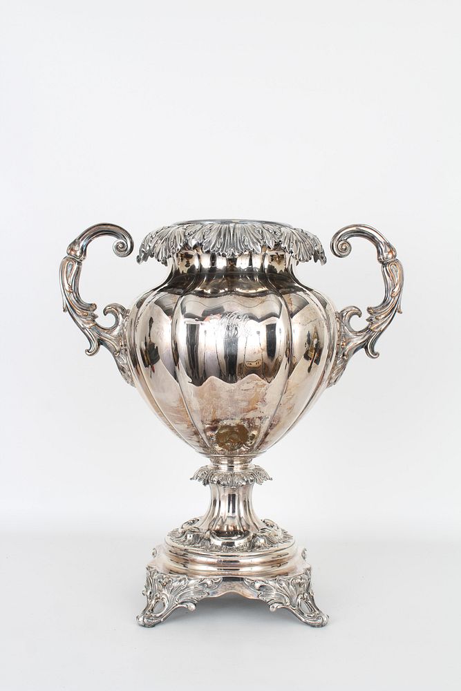 Appraisal: Antique Silverplate Twin-Handled Urn Antique Silverplate Twin-Handled Urn Height in