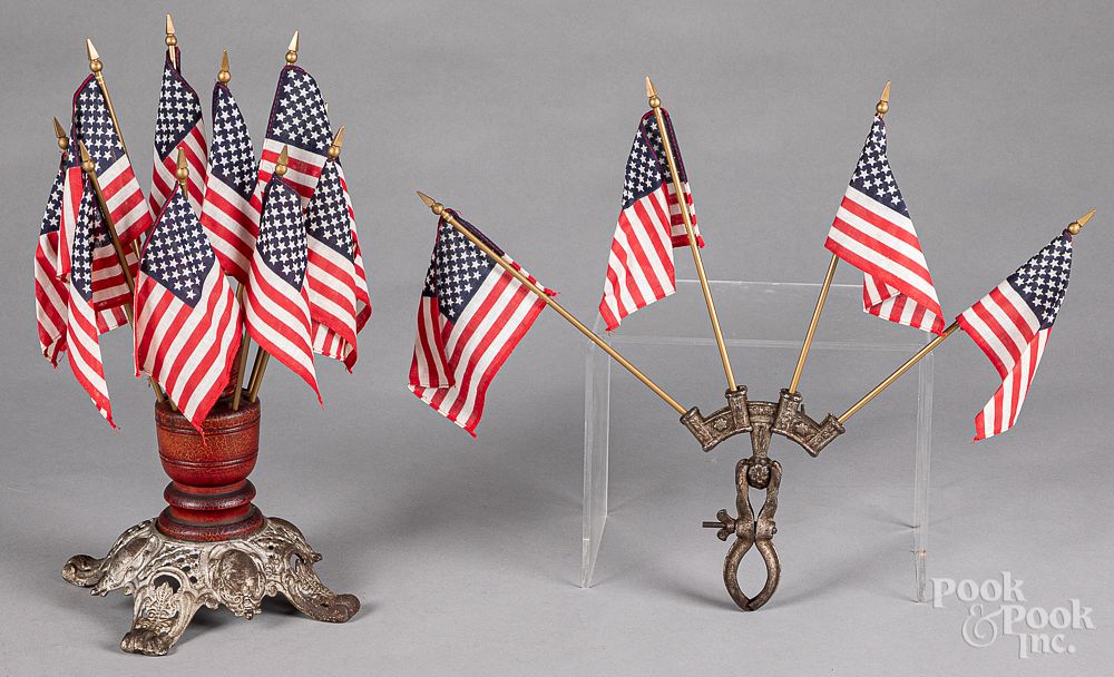 Appraisal: Two wood and metal American flag display stands Two wood