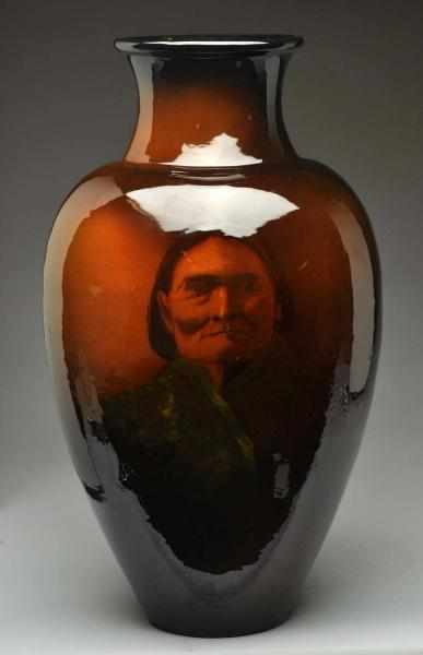 Appraisal: Weller Louwelsa Indian Portrait Floor Vase Excellent artwork and artist