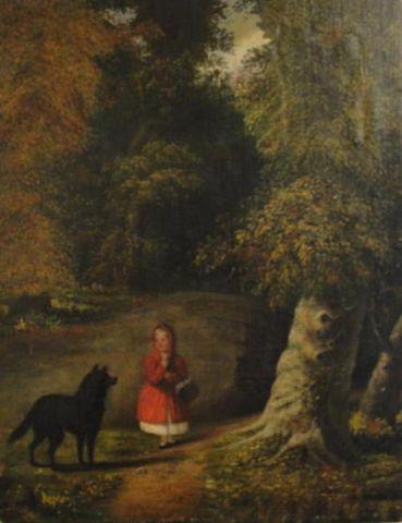 Appraisal: UNSIGNED Little Red Riding Hood Oil on Canvas Seems to