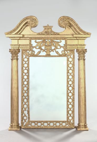 Appraisal: Monumental and Stately English Carved Giltwood Overmantel Mirror in the