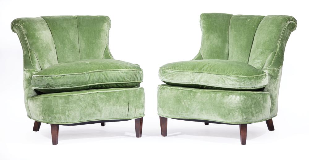 Appraisal: Pair of Hollywood Regency Upholstered Slipper Chairs mid- th c