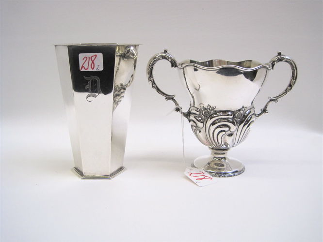 Appraisal: TWO AMERICAN STERLING SILVER FLOWER VASES one with six sides