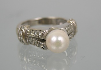 Appraisal: A Ladies' Pearl and Diamond Ring k white gold ring