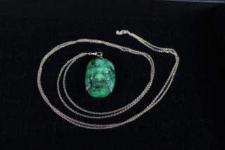 Appraisal: Carved Jade Head Mounted in Sterling Necklace Carved Jade Head