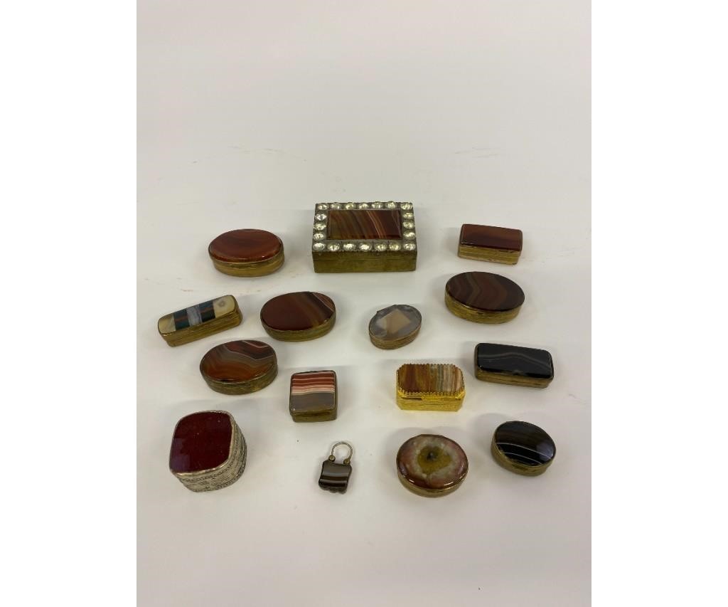 Appraisal: Fifteen agate and brass metal small boxes th c Largest