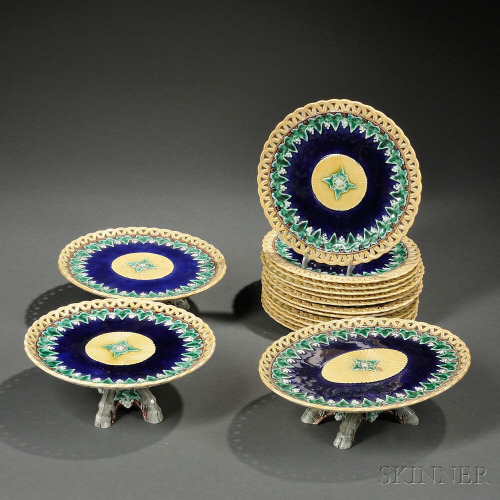 Appraisal: Fifteen-piece Wedgwood Majolica Fruit Service England c each with polychrome