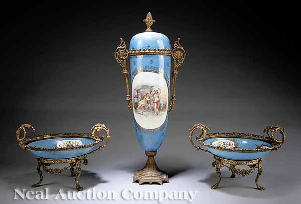 Appraisal: An Assembled Antique S vres-Style Porcelain and Gilt Metal Garniture