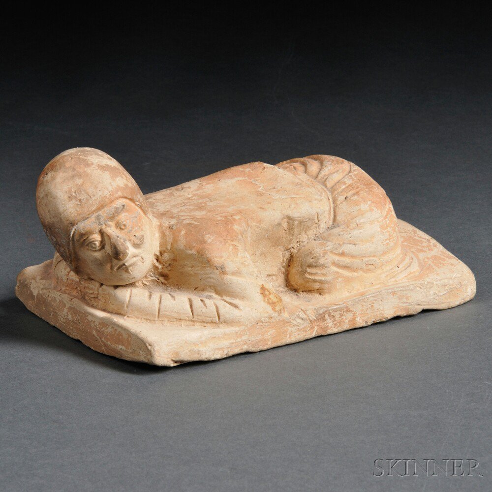 Appraisal: Funerary Pottery Figure of Prostrating Foreigner Mingqi China Tang Dynasty