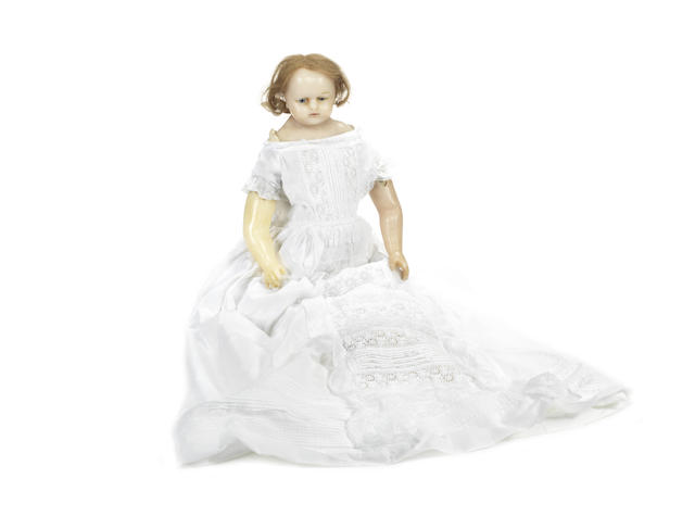 Appraisal: Poured wax shoulder head doll probably by H J Meech