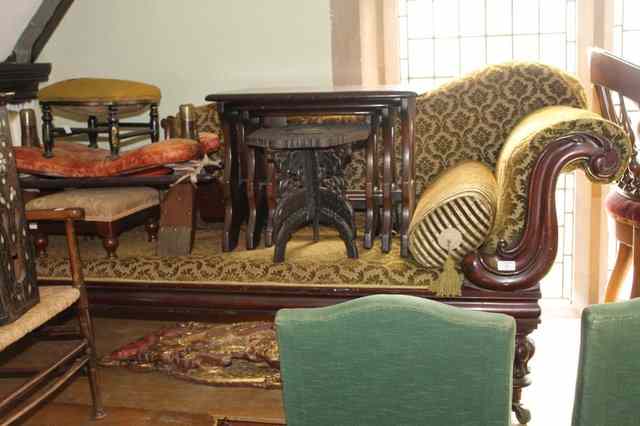 Appraisal: A VICTORIAN MAHOGANY CHAISE LONGUE with carved show wood frame