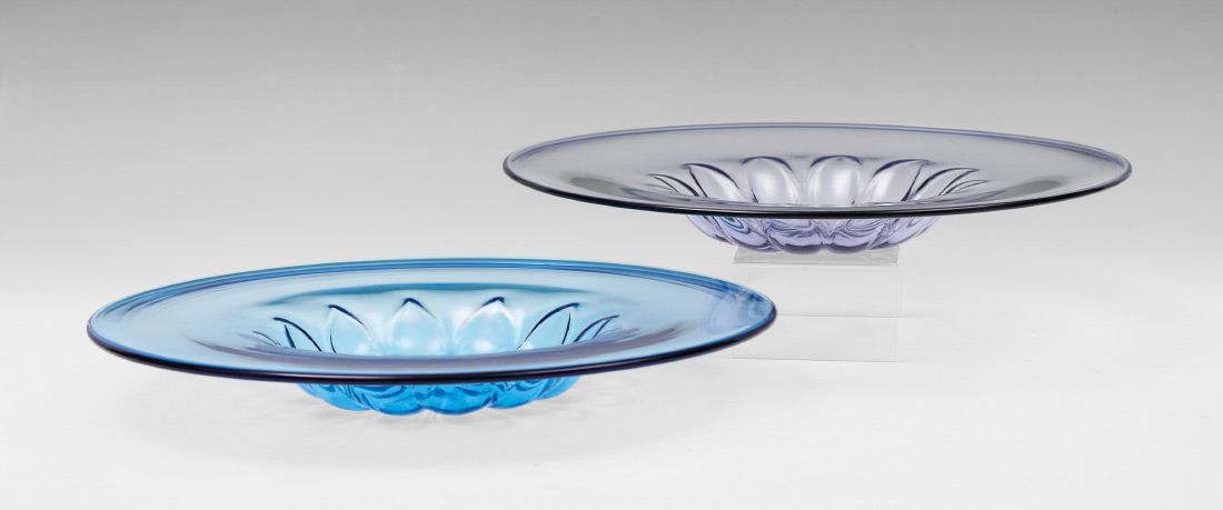 Appraisal: TWO DAUM NANCY GLASS CHARGERS Floriform center bowls with wide