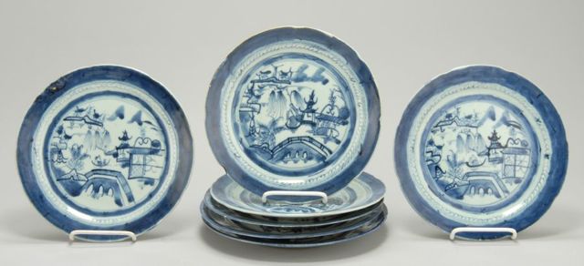 Appraisal: SEVEN CHINESE EXPORT BLUE AND WHITE PORCELAIN PLATES th CenturyDiameters