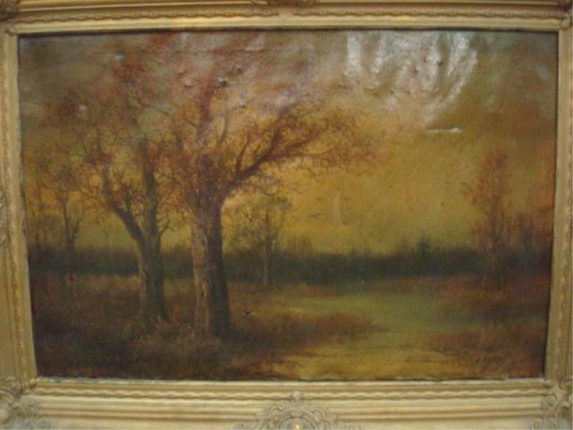 Appraisal: LEROY L Oil on Canvas of Dusk River Landscape As