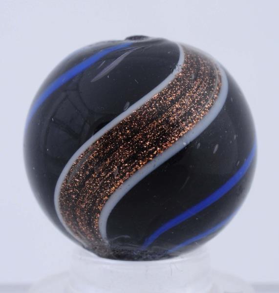 Appraisal: Black Opaque Banded Lutz Marble Black base with blue bands