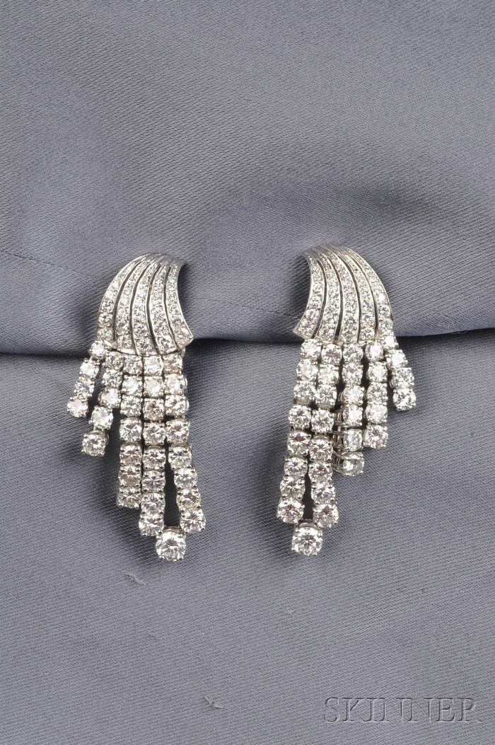 Appraisal: Platinum and Diamond Earpendants each set throughout with single- and