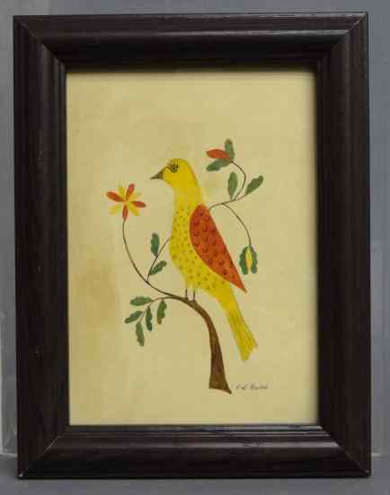 Appraisal: Watercolor ''Folk Art Bird'' by Ct folk artitst Evelyn S