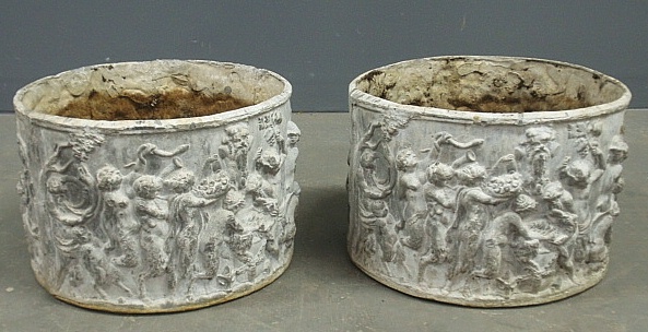 Appraisal: - Pair of lead garden planters with relief figural decoration