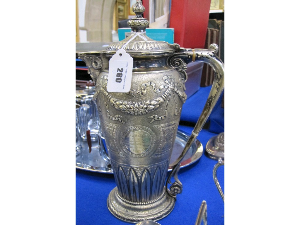 Appraisal: Silver plated presentation claret jug