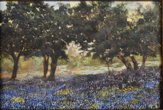 Appraisal: Framed oil on board painting Bluebonnet Landscape signed illegibly lower