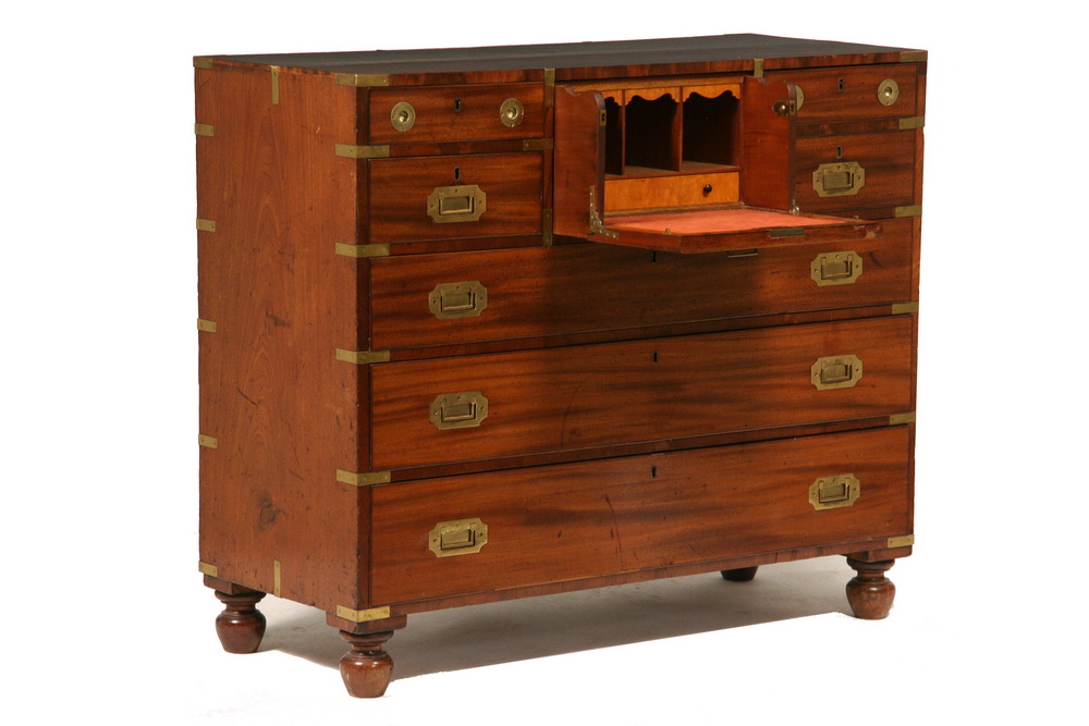 Appraisal: CAMPAIGN CHEST DESK - th c One Piece Brass Bound