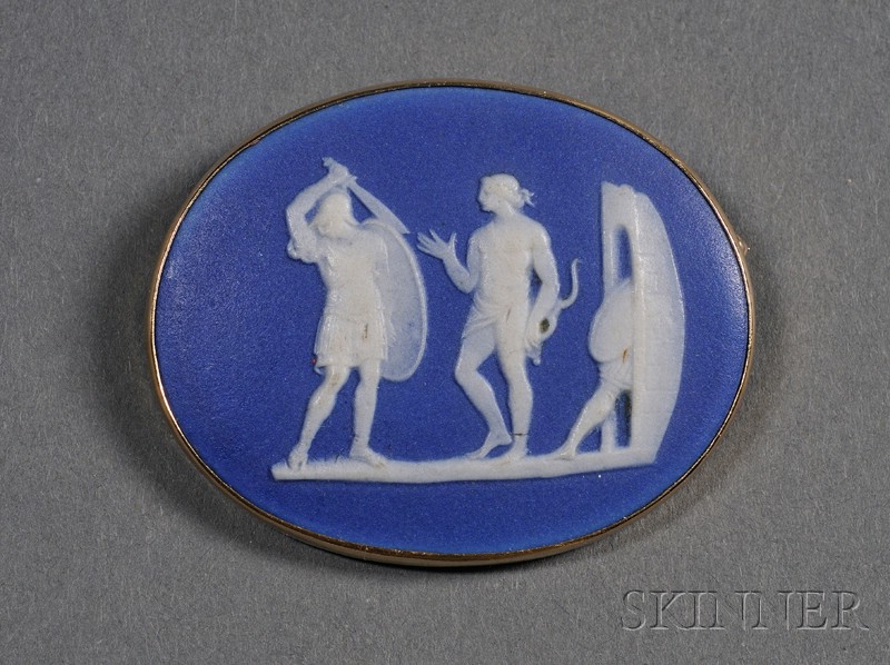 Appraisal: Wedgwood Dark Blue Jasper Dip Brooch England early th century