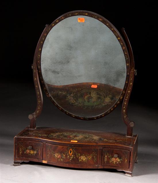 Appraisal: George III Adam style floral painted mahogany shaving mirror fourth