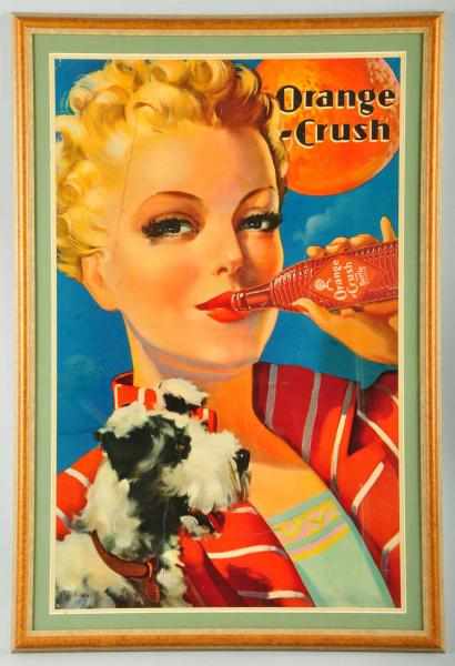 Appraisal: Cardboard Orange Crush Lady with Dog Poster Description s to