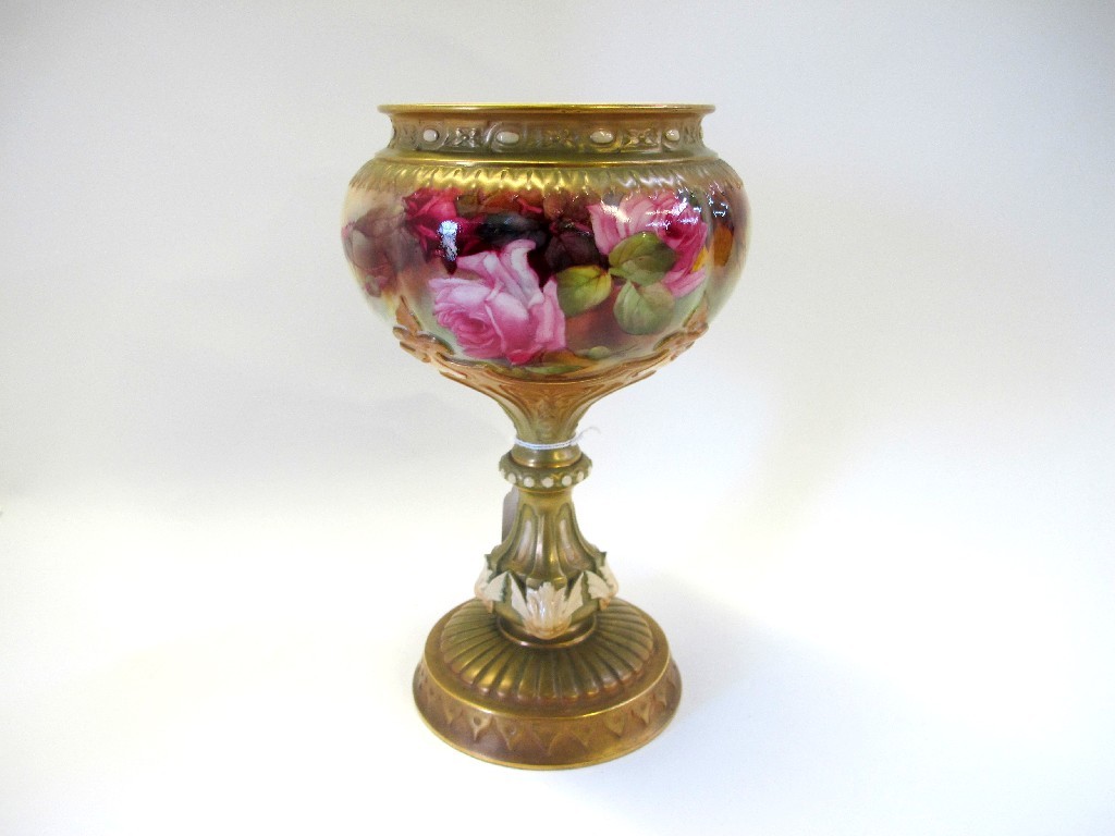 Appraisal: Royal Worcester bowl on stand painted with pink roses signed