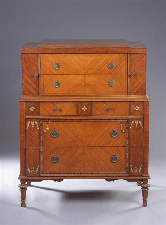 Appraisal: NEOCLASSICAL ADAMS STYLE PARQUETRY CHEST OF DRAWERS th century labeled