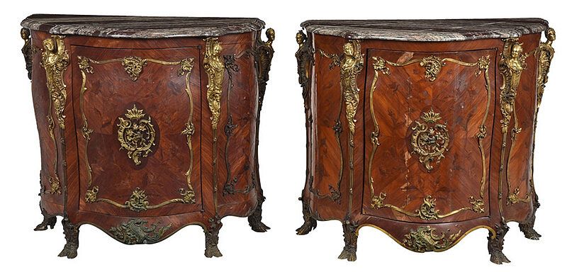 Appraisal: Fine Pair Louis XV Style Bronze Mounted Commodes French th