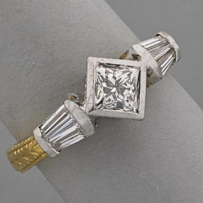 Appraisal: MICHAEL BEAUDRY DIAMOND ENGAGEMENT RING Princess cut diagonally set approx