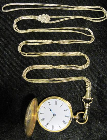 Appraisal: Lady's karat yellow gold pocket watch Circular case black on