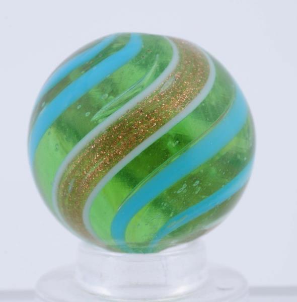 Appraisal: Green Glass Banded Lutz Marble Green transparent base with baby