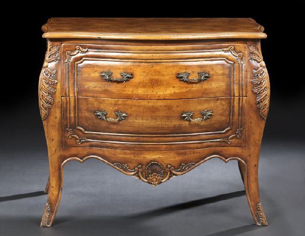 Appraisal: Provincial Louis XV-Style Fruitwood Bombe Commode the shaped top above