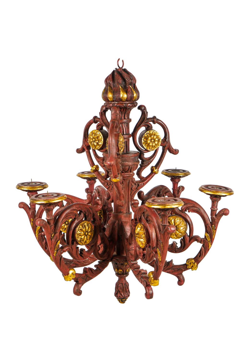 Appraisal: CARVED PARCEL GILT SIX-LIGHT CHANDELIERCondition with repairs and rubbed wear