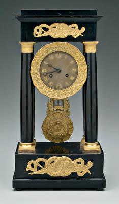 Appraisal: Classical portico clock ebonized wooden body tapered columns with fine