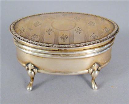 Appraisal: Edwardian sterling silver trinket box birmingham Footed oval form the