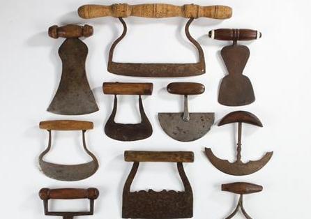 Appraisal: TEN EARLY AMERICAN WROUGHT-IRON AND WOOD FOOD CHOPPERS Est -